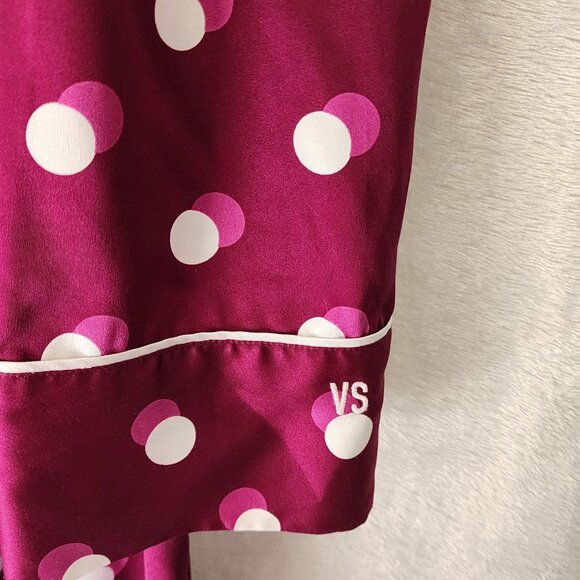 Victoria's secret sz L women lounge pajama top maroon polka dot button up - Picture 4 of 11